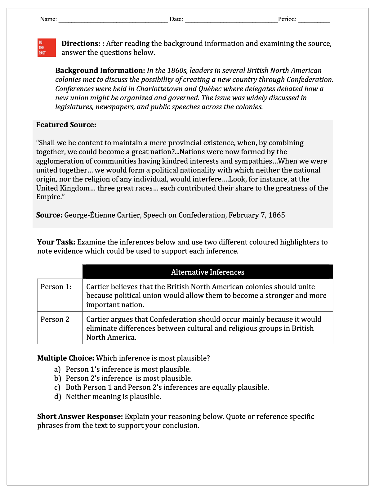 Close Reading: Cartier on Confederation