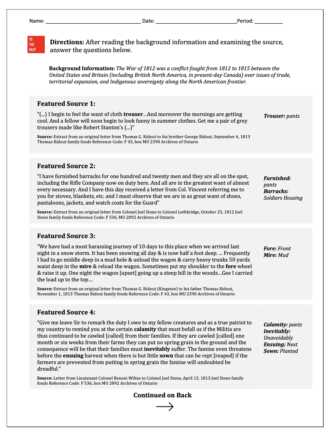 Corroboration: War of 1812 – Conditions of Soldiers