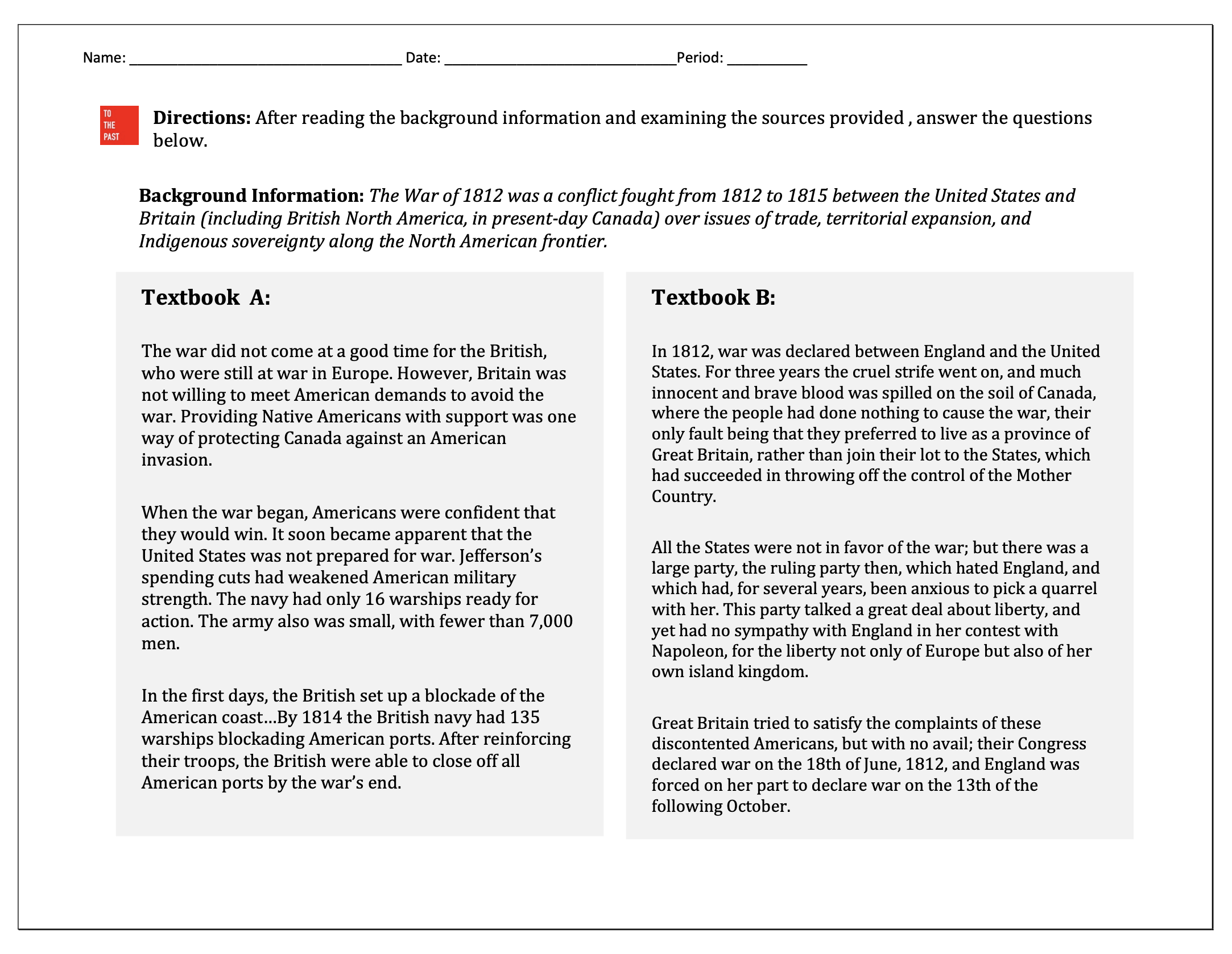 Close Reading: War of 1812 – Differing Accounts